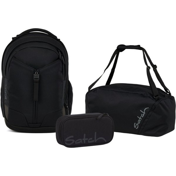 Satch Schulranzen Schulrucksack-Set MATCH Blackjack 3-teilig (3-teilig), Schulranzen, ergonomisch, 30 + 5 Liter