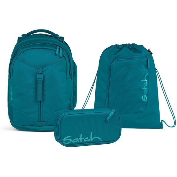 Satch Schulranzen Schulrucksack-Set MATCH Deep Petrol 3-teilig, Kollektion 2024 (3-teilig), Laptop-Fach, Your-Size-System, Schulranzen