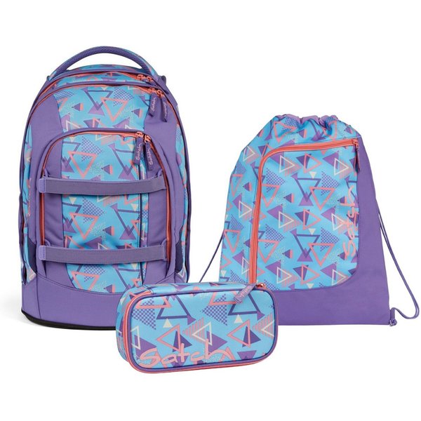 Satch Schulranzen Schulrucksack-Set PACK 80s Dance 3-teilig, Kollektion 2024 (3-teilig), Laptop-Fach, Your-Size-System, Schulranzen