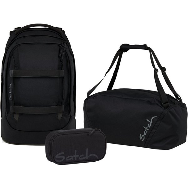 Satch Schulranzen Schulrucksack-Set PACK Blackjack 3-teilig (3-teilig), ergonomisch, Your-Size-System: auf Körpergröße anpassbar