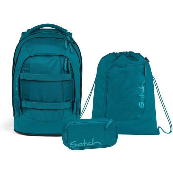 Satch Schulranzen Schulrucksack-Set PACK Deep Petrol 3-teilig, Kollektion 24/25 (3-teilig), Laptop-Fach, Your-Size-System, Schulranzen