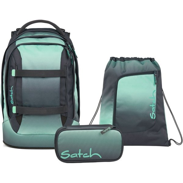 Satch Schulranzen Schulrucksack-Set PACK Gradient Mint 3-teilig (3-teilig), ergonomisch, Your-Size-System: auf Körpergröße anpassbar