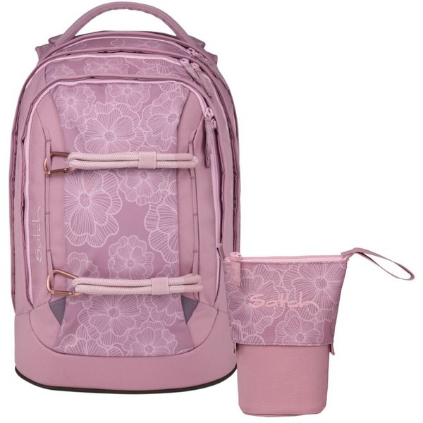 Satch Schulranzen Schulrucksack-Set PACK Magnolia Dream 2-teilig (2-teilig), ergonomisch, Your-Size-System, 5 Fächer