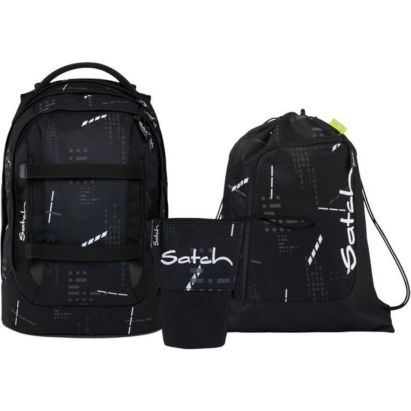 Satch Schulranzen Schulrucksack-Set PACK Ninja Matrix 3-teilig (3-teilig), ergonomisch, Your-Size-System: auf Körpergröße anpassbar