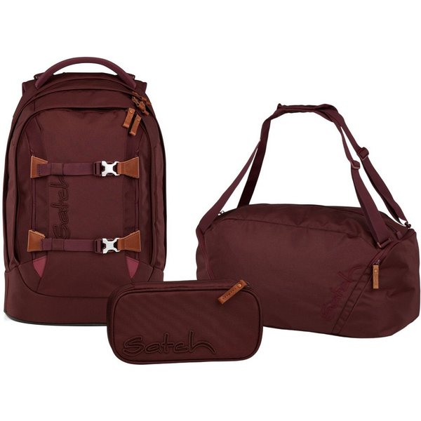 Satch Schulranzen Schulrucksack-Set PACK Nordic Ruby 3-teilig (3-teilig), ergonomisch, Your-Size-System: auf Körpergröße anpassbar