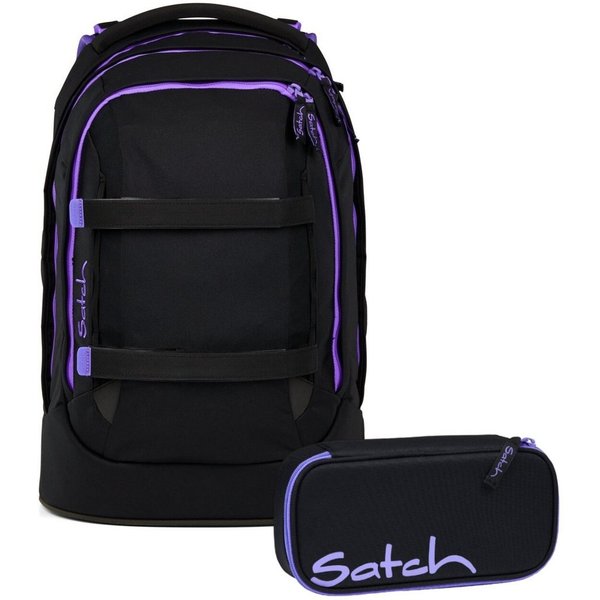 Satch Schulranzen Schulrucksack-Set PACK Purple Phantom 2-teilig (2-teilig), ergonomisch, Your-Size-System: auf Körpergröße anpassbar