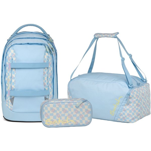 Satch Schulranzen Schulrucksack-Set PACK Summer Era 3-teilig (3-teilig), ergonomisch, Your-Size-System, 5 Fächer