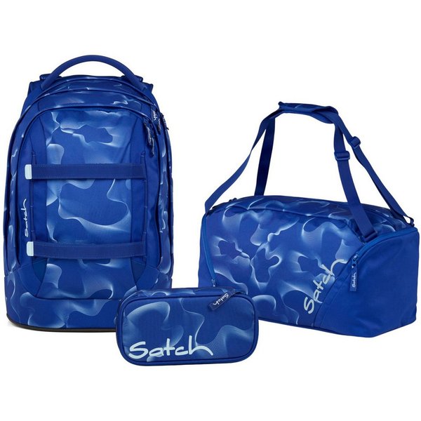 Satch Schulranzen Schulrucksack-Set PACK Vibrant Blue 3-teilig (3-teilig), ergonomisch, Your-Size-System: auf Körpergröße anpassbar
