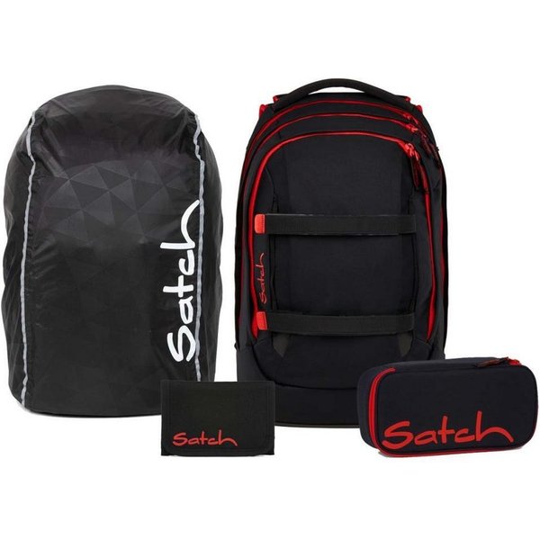 Satch Schulrucksack Pack (4tlg., inkl. Schlamperbox, Regenhülle und Geldbörse)