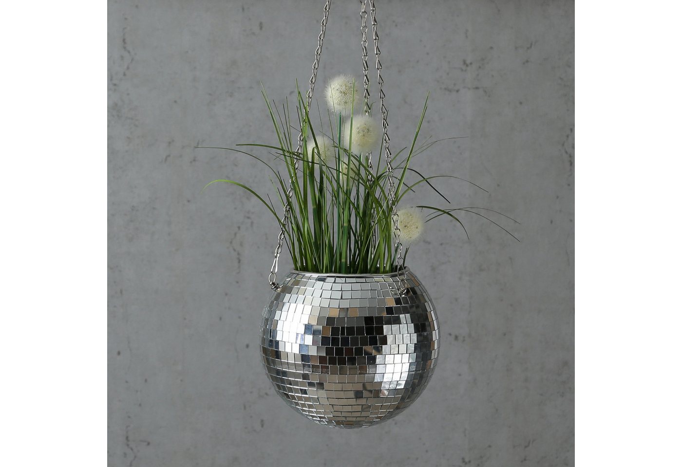SATISFIRE Blumentopf Hängende Blumenampel Discokugel Spiegelkugel Blumentopf 20cm silber (1 St) – Bild 2 von 3