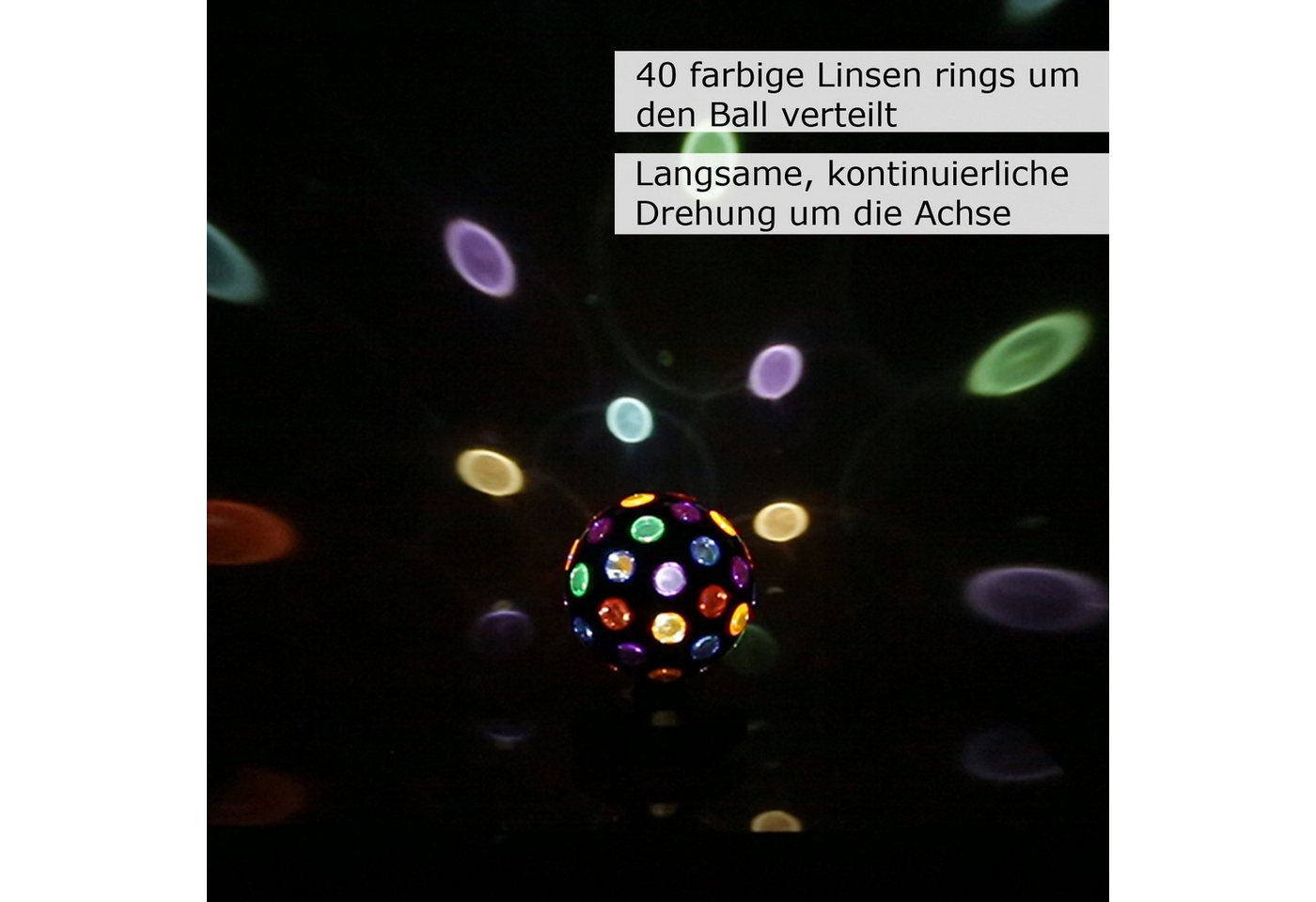SATISFIRE Discolicht Disco Ball Lichteffekt Kugel Partyeffekt Batterie/USB Strahleneffekt, LED Classic, mehrfarbig / bunt – Bild 3 von 5