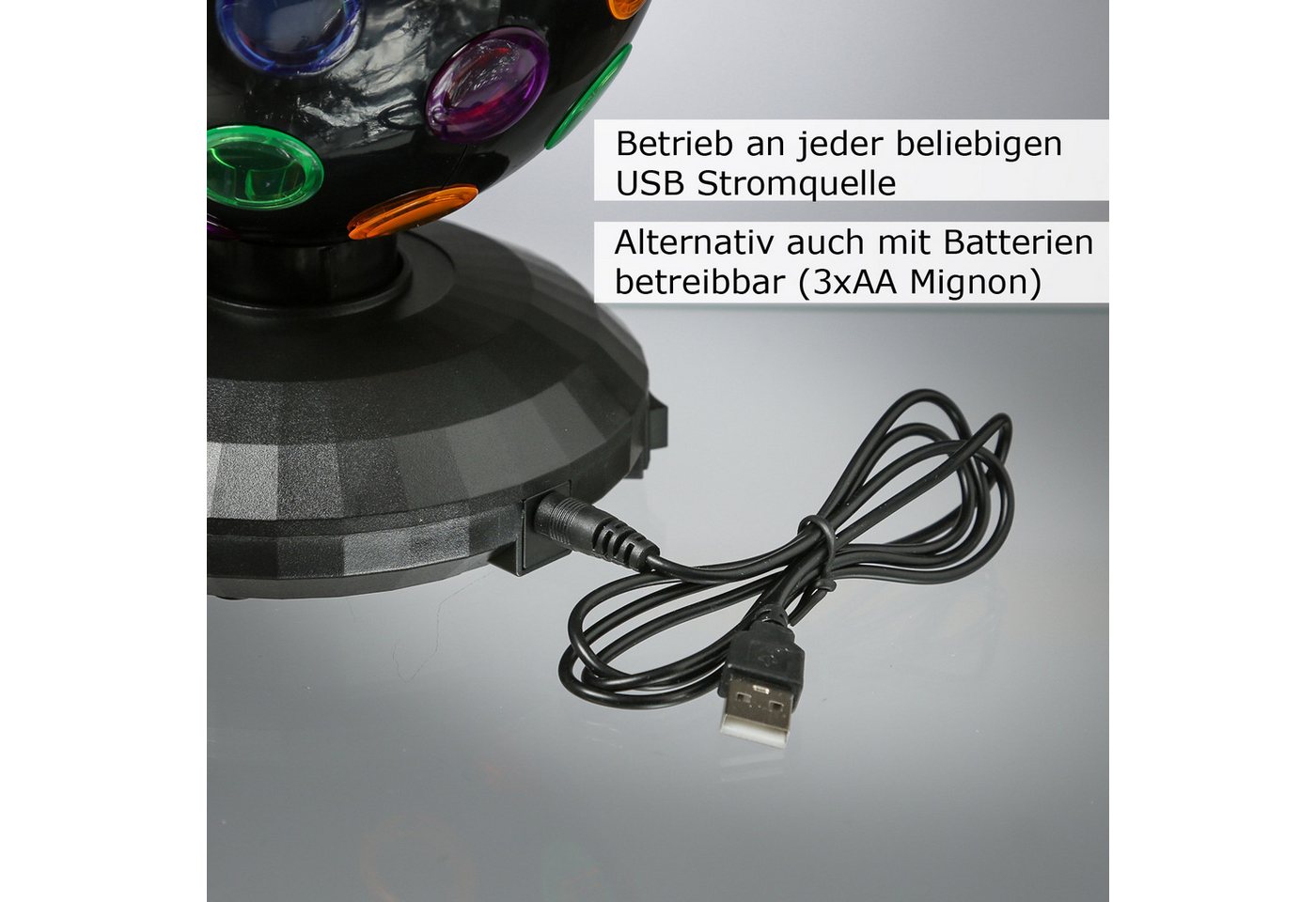 SATISFIRE Discolicht Disco Ball Lichteffekt Kugel Partyeffekt Batterie/USB Strahleneffekt, LED Classic, mehrfarbig / bunt – Bild 4 von 5
