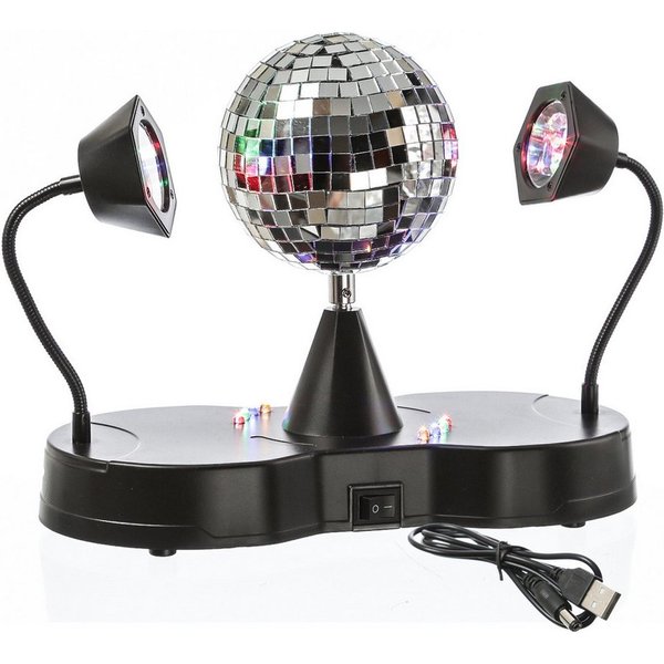 SATISFIRE Discolicht Spiegelkugel 2 LED Schwanenhals Spots Party Disco Effekt USB/Batterie, LED Classic, RGBA