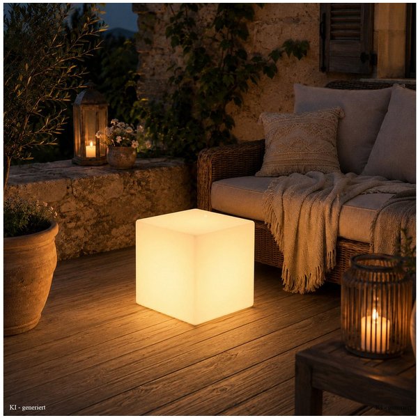 SATISFIRE LED Würfel LED Leuchtwürfel Cube 40x40cm E27 warmweiß outdoor Beistelltisch, LED Classic, warmweiß (2100K bis 3000K)