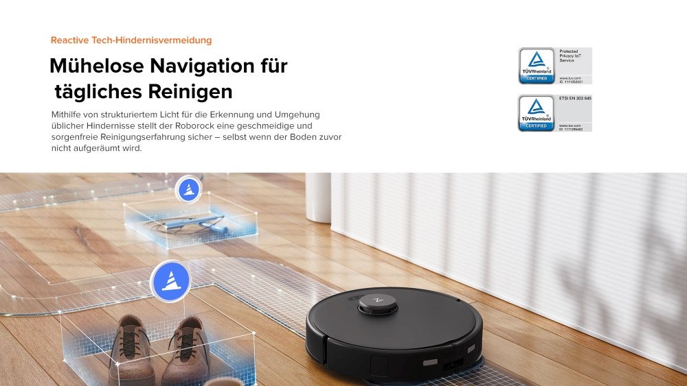 Roborock Saugroboter Roborock Qrevo Edge 5V1 mit Wischfunktion, virtuelle Sperrzonen, 66 W, beutellos, intellig. Software, präzise Raumzuordnung, individ. Reini – Bild 4 von 5