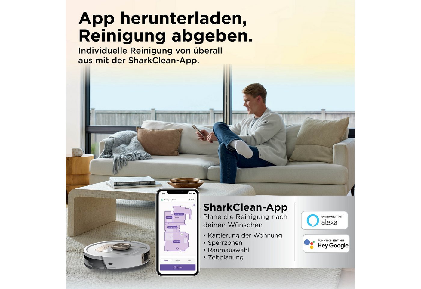 Shark Saugroboter Shark ThermaCharged PowerDetect Saugroboter RV2900XEEUWH, 650 W, beutellos, beheizte Basisstation verwendet 85°C heißes Wasser und 80°C warme  – Bild 3 von 5