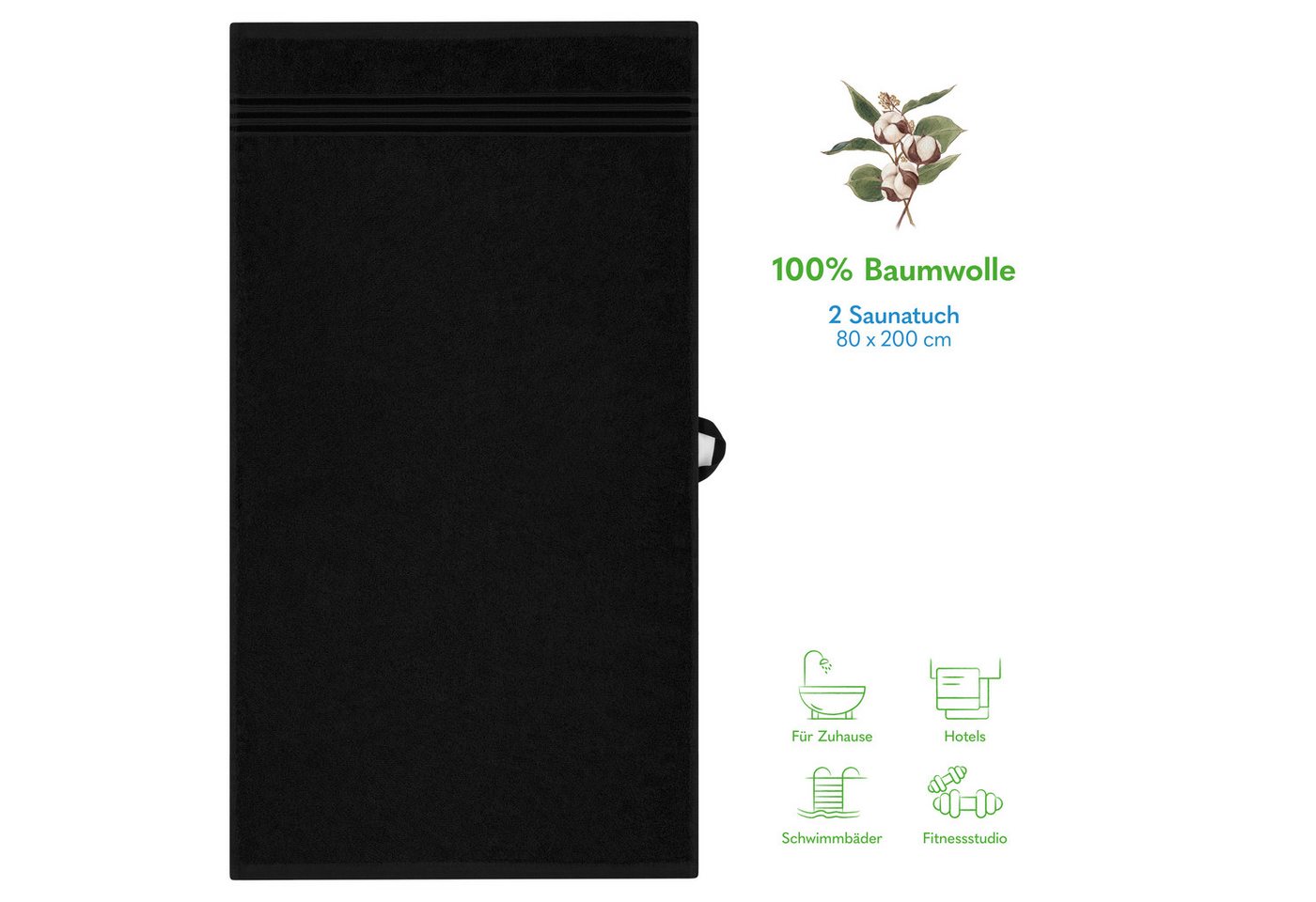 HAMMETEX Saunatuch Hammetex 2er Set extra große Saunatücher, Frottier (Packung, 2-St), 100% Baumwolle – Weich & Saugfähig – Luxuriöse Große Spa-Badetücher – Bild 3 von 5