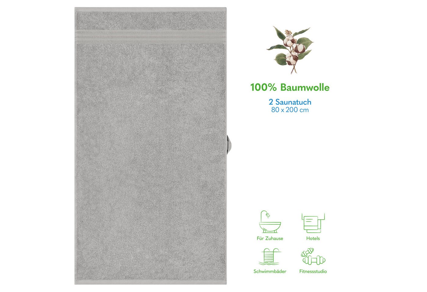 HAMMETEX Saunatuch Hammetex 2er Set extra große Saunatücher, Frottier (Packung, 2-St), 100% Baumwolle – Weich & Saugfähig – Luxuriöse Große Spa-Badetücher – Bild 3 von 5
