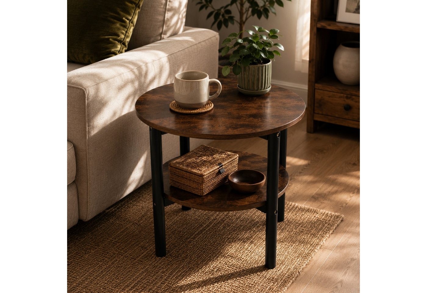 SCENA LIVING Couchtisch Runder Couchtisch, zweistöckig, Ø 60 cm × 45 cm – Bild 2 von 5