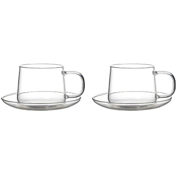 Schäfer Elektronik Gläser-Set 4-teiliges Gläser Set mit Unterteller & Henkel, 300 ml, 4-tlg., aus hochwertigem Borosilikatglas