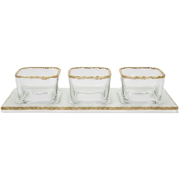 Schäfer Elektronik Schale 4er Glasschalen-Set mit Goldrand und Tablett, Glas, (4-tlg), mit Goldrand, 73 ml