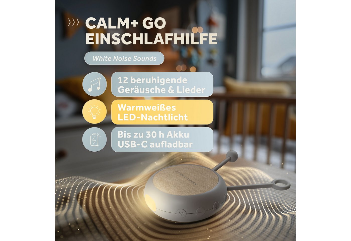 Schallwerk Einschlafhilfe White Noise Machine Babys und Erwachsene Einschlaf- und Durchschlafhilfe (tragbar, Nachtlicht, lange Akku Laufzeit, Timer, Schlaufe) – Bild 2 von 5