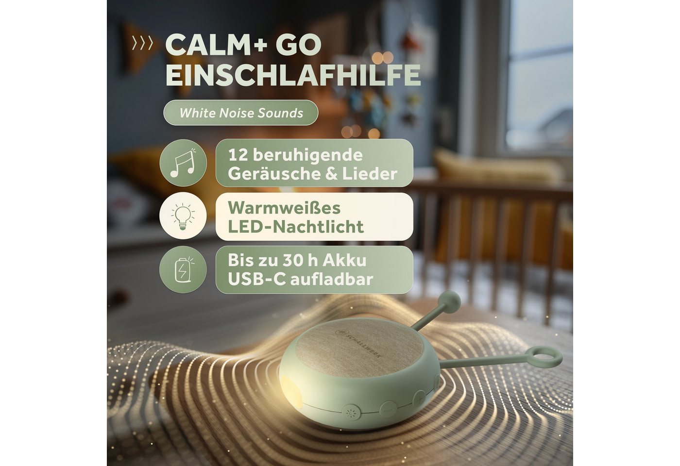 Schallwerk Einschlafhilfe White Noise Machine Babys und Erwachsene Einschlaf- und Durchschlafhilfe (tragbar, Nachtlicht, lange Akku Laufzeit, Timer, Schlaufe) – Bild 2 von 5