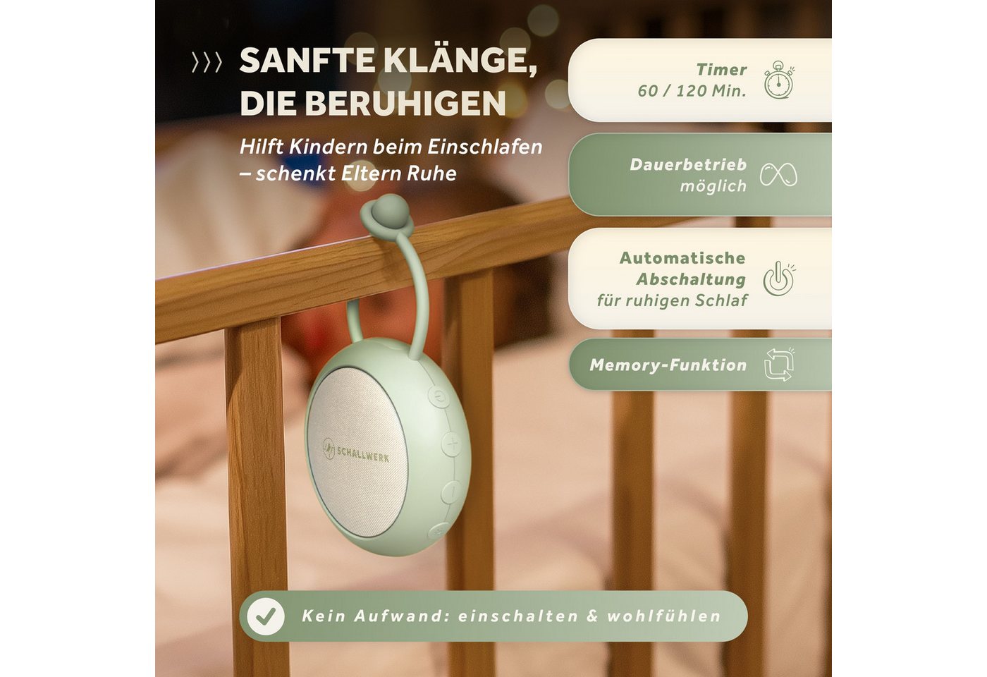 Schallwerk Einschlafhilfe White Noise Machine Babys und Erwachsene Einschlaf- und Durchschlafhilfe (tragbar, Nachtlicht, lange Akku Laufzeit, Timer, Schlaufe) – Bild 5 von 5