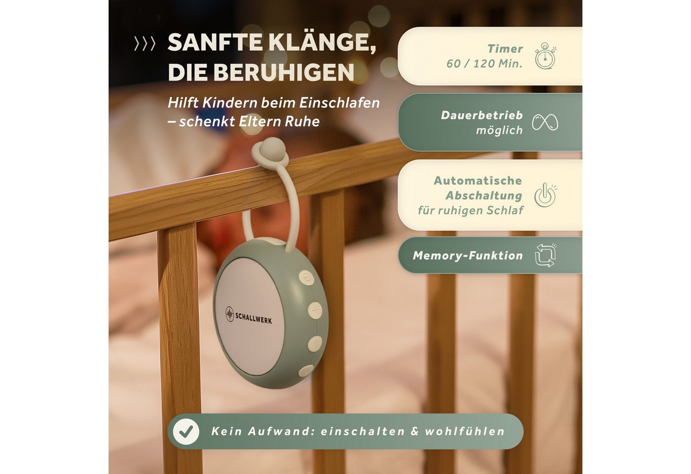 Schallwerk Einschlafhilfe White Noise Machine Babys und Erwachsene Einschlaf- und Durchschlafhilfe (tragbar, Nachtlicht, lange Akku Laufzeit, Timer, Schlaufe) – Bild 5 von 5