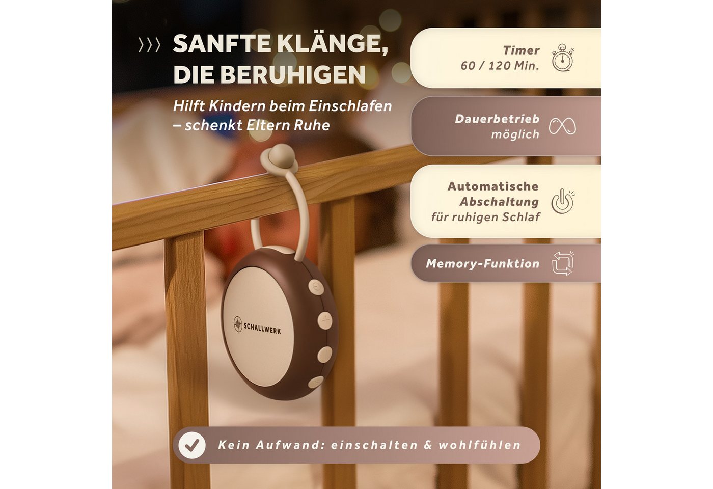 Schallwerk Einschlafhilfe White Noise Machine Babys und Erwachsene Einschlaf- und Durchschlafhilfe (tragbar, Nachtlicht, lange Akku Laufzeit, Timer, Schlaufe) – Bild 5 von 5