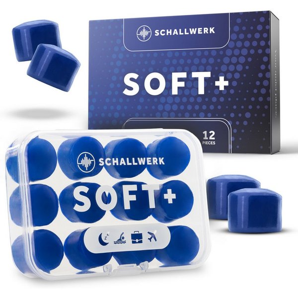 Schallwerk Gehörschutzstöpsel Soft+ formbare Vor-Ohr-Stöpsel aus Silikon zum Schlafen, 6 Paar, SNR 27 dB nach EN 352-2, wiederverwendbar, teilbar, mit Transport