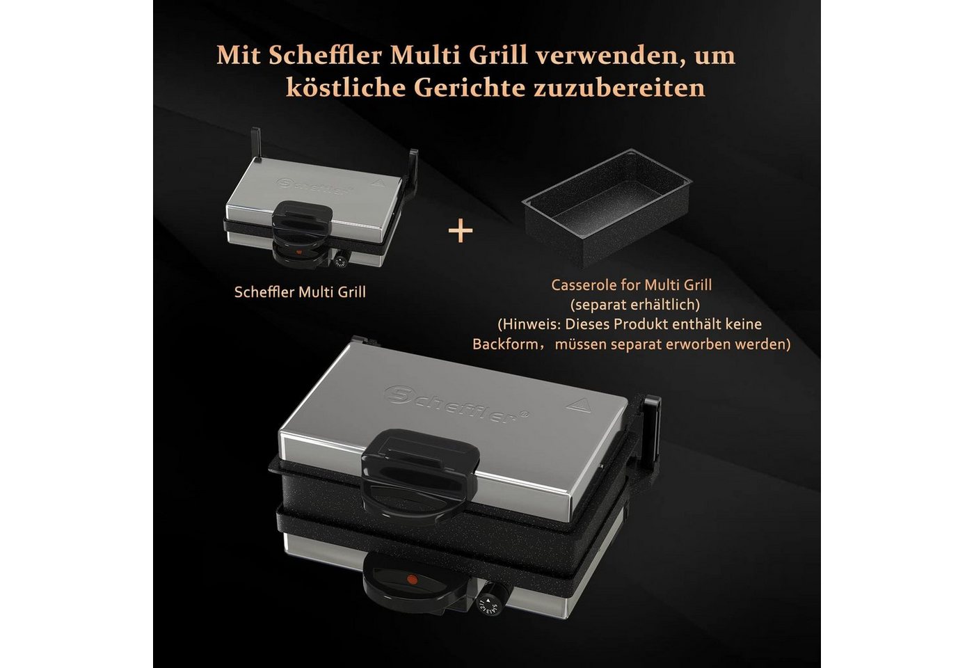 Scheffler Elektrogrill Kontaktgrill 3 in 1 Multigrill, Grill, Elektrischer Optigrill, 2000,00 W, Antihaftbeschichtet, Edelstahl Tischgrill mit Grill – Bild 4 von 5