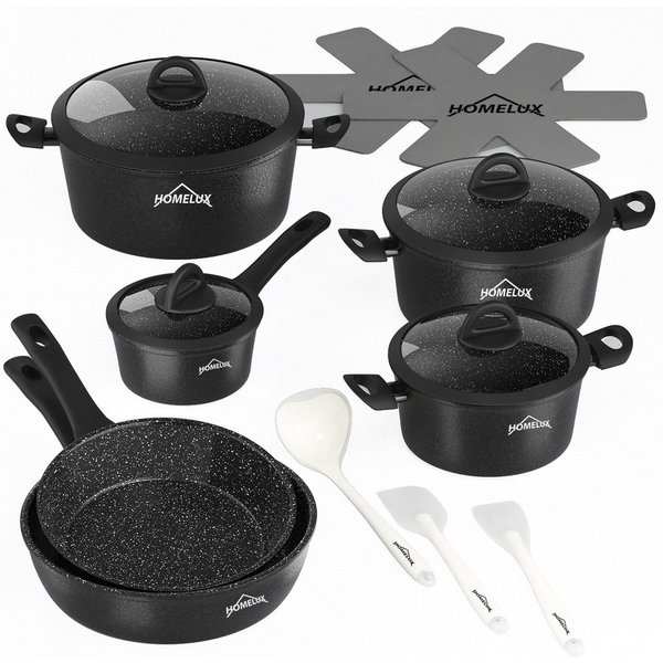 Scheffler Topf-Set Induktions Töpfe Set Schwarze Antihaftbeschichtung mit Glasdeckel, Aluminium (Set, 15-tlg., Topfset,3xKochtopf,1xSoßentopf,2xBratpfanne,4xGla