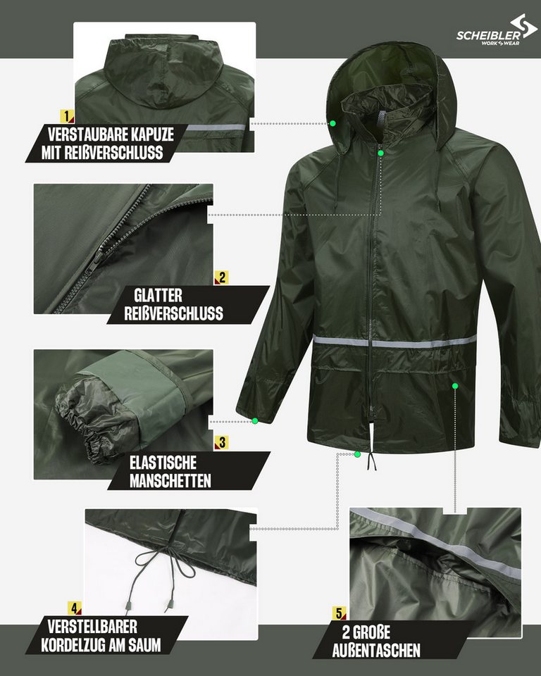 SCHEIBLER WORKWEAR Regenjacke Basic wasserdicht und winddicht mit Reflektoren – Bild 2 von 5