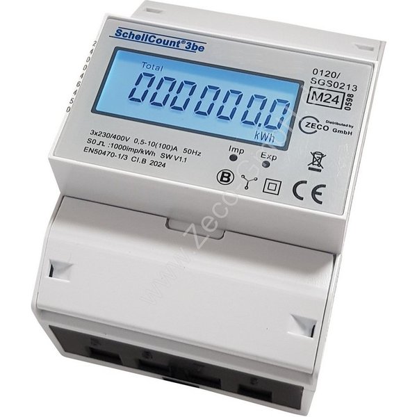 Schellcount Drehstromzähler digitaler 3-Phasen Stromzähler, MID geeicht, LC-Display, Hutschiene
