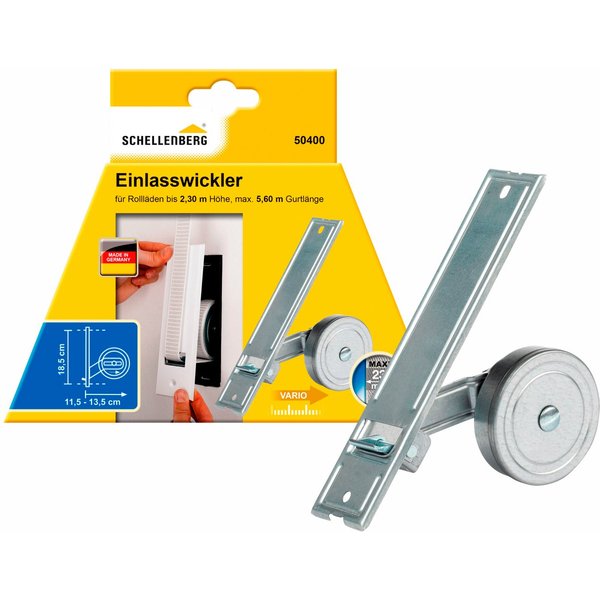 SCHELLENBERG Einlass-Gurtwickler für das Rollladensystem Maxi, Lochabstand 18,5 cm, Unterputz-Montage, Gurtbreite 23 mm, Set, 1-tlg., für Rollladengurte mit 23 