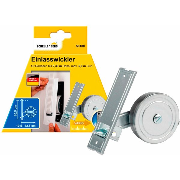 SCHELLENBERG Einlass-Gurtwickler für das Rollladensystem Maxi, Lochabstand 10,5 cm, Unterputz-Montage, Gurtbreite 23 mm, Set, 1-tlg., für Rollladengurte mit 23 