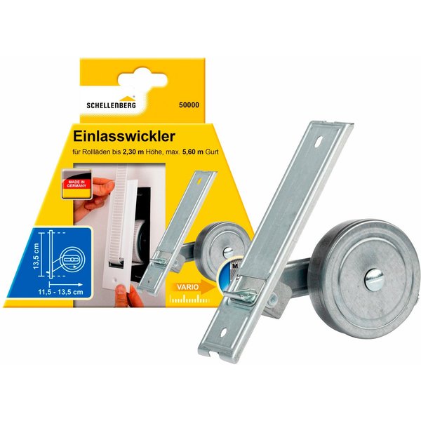 SCHELLENBERG Einlass-Gurtwickler für das Rollladensystem Maxi, Lochabstand 13,5 cm, Unterputz-Montage, Gurtbreite 23 mm, Set, 1-tlg., für Rollladengurte mit 23 