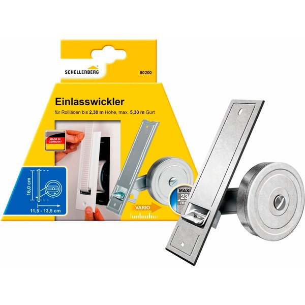 SCHELLENBERG Einlass-Gurtwickler für das Rollladensystem Maxi, Lochabstand 16 cm, Unterputz-Montage, Gurtbreite 23 mm, Set, 1-tlg., für Rollladengurte mit 23 mm