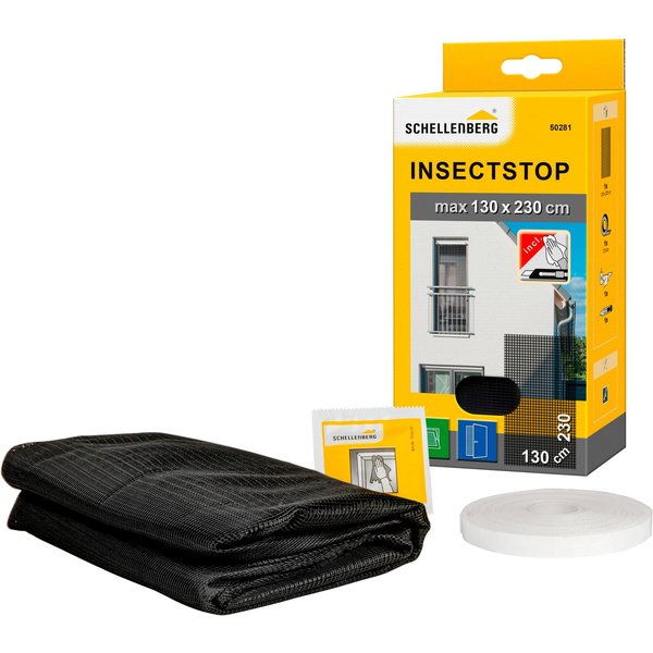 SCHELLENBERG Fliegengitter-Gewebe für bodentiefe Fenster und Türen, (Set, 1-St), Insektenschutz ohne bohren, 130 x 230 cm, weiß und anthrazit