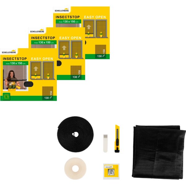 SCHELLENBERG Fliegengitter-Gewebe Simply Open aufrollbar für Fenster, 3-er Pack, (Set, 3-St), Klebe-Klett-Montage, 130 x 150 cm, anthrazit