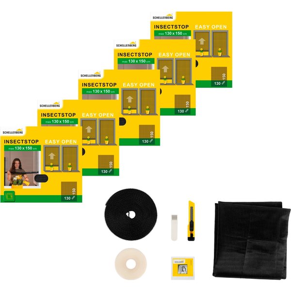 SCHELLENBERG Fliegengitter-Gewebe Simply Open aufrollbar für Fenster, 3-er Pack, (Set, 5-St), Klebe-Klett-Montage, 130 x 150 cm, anthrazit