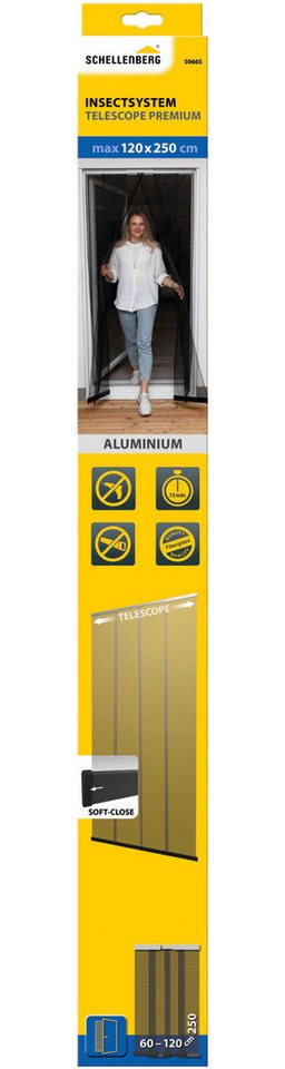 SCHELLENBERG Insektenschutz-Vorhang "Premium Teleskop", Fliegengitter für Balkontüren und Terrassentüren, 120 x 250 cm in anthrazit, ohne bohren – Bild 2 von 5