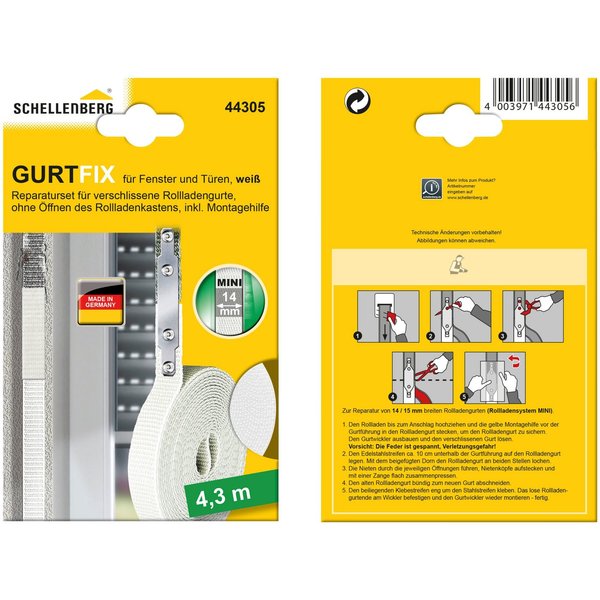 SCHELLENBERG Reparatur-Set Rollladen Gurtfix für das Rollladensystem Mini, Set, 1-St., für alte Gurtbänder in unterschiedlichen Farben, 14 mm x 4,3 m