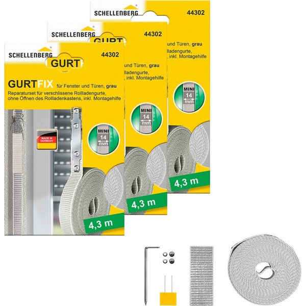SCHELLENBERG Reparatur-Set Rollladen Gurtfix für das Rollladensystem Mini, Set, 3-St., für alte Gurtbänder in unterschiedlichen Farben, 14 mm x 4,3 m
