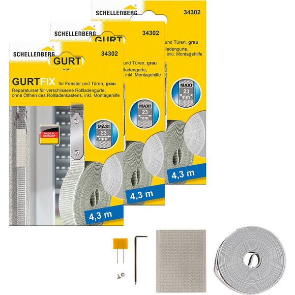 SCHELLENBERG Reparatur-Set Rollladen Gurtfix für das Rollladensystem Maxi, Set, 3-St., für alte Gurtbänder in unterschiedlichen Farben, 23 mm x 4,3 m