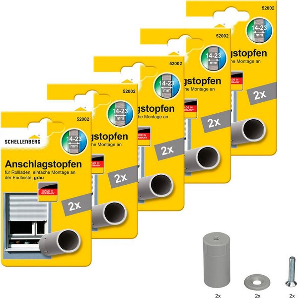 SCHELLENBERG Rollladen-Anschlagstopper für Rollläden, 2 mm Durchmesser, 4 mm Länge, Set, 10-St., Zubehör für Außenrollläden, 20 x 40 mm, grau