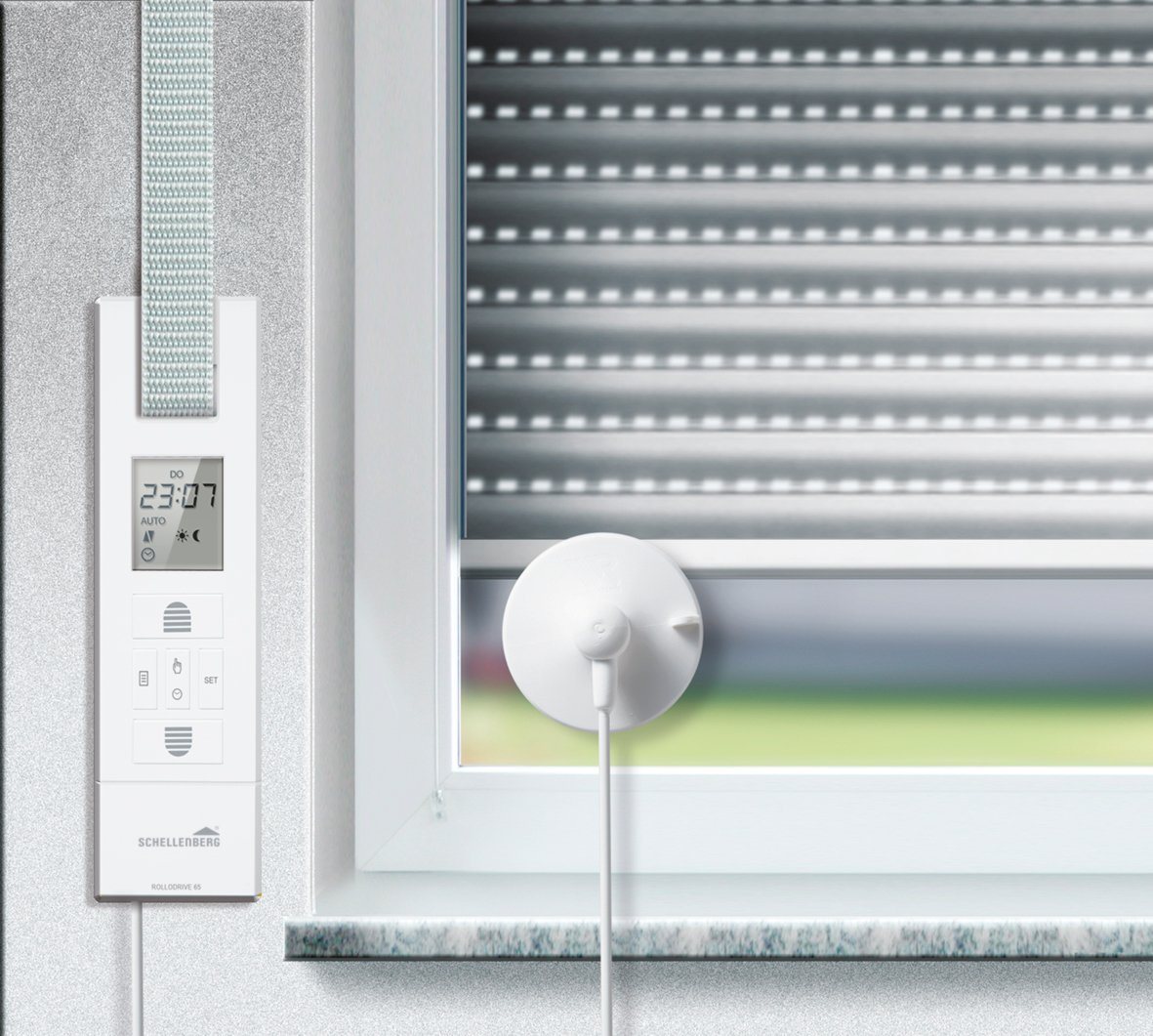 SCHELLENBERG Sensor für elektrische Gurtwickler RolloDrive 55, 65, 75 und 105, Sonnensensor, Kabellänge 0,75 m, weiß – Bild 3 von 4
