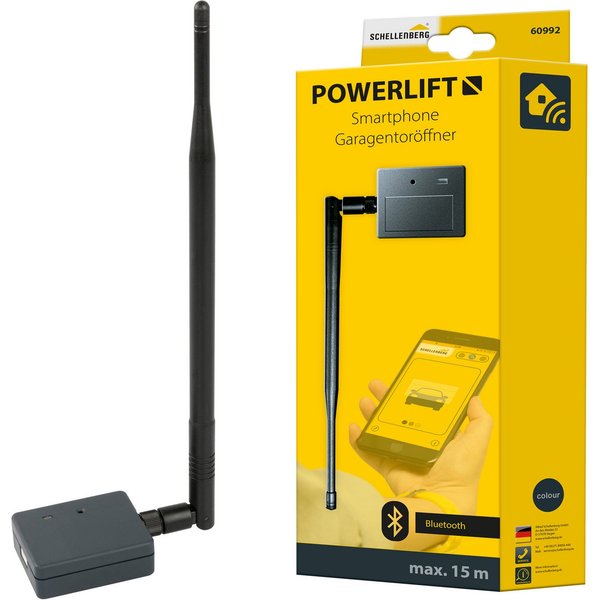 SCHELLENBERG Tor-Funksteuerung "Powerlift", Smartphone-Garagentoröffner, für Torantrieb, Garagentorantrieb, Funk-Verschlüsselung, mit LED & USB Kabel, max. 15 m