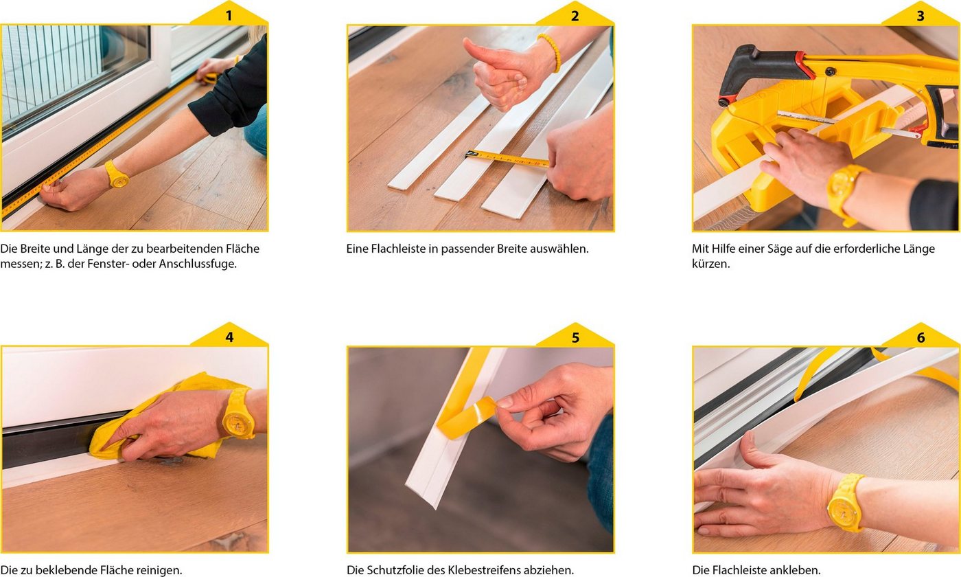 SCHELLENBERG Zierleiste PVC-Flachleiste, selbstklebend, 1,5 m Länge, 3, 4 oder 5 cm Breite, selbstklebend, Verblendung von Fugen und Übergängen an Fenstern, Sch – Bild 5 von 5